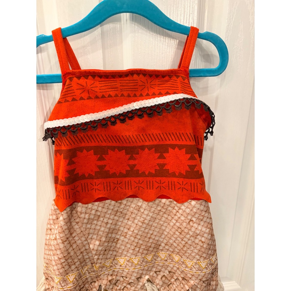 Spirit Moana Costume Dress Orange Tribal Print Tassels Fringed Halloween 3-4T - Picture 5 of 8